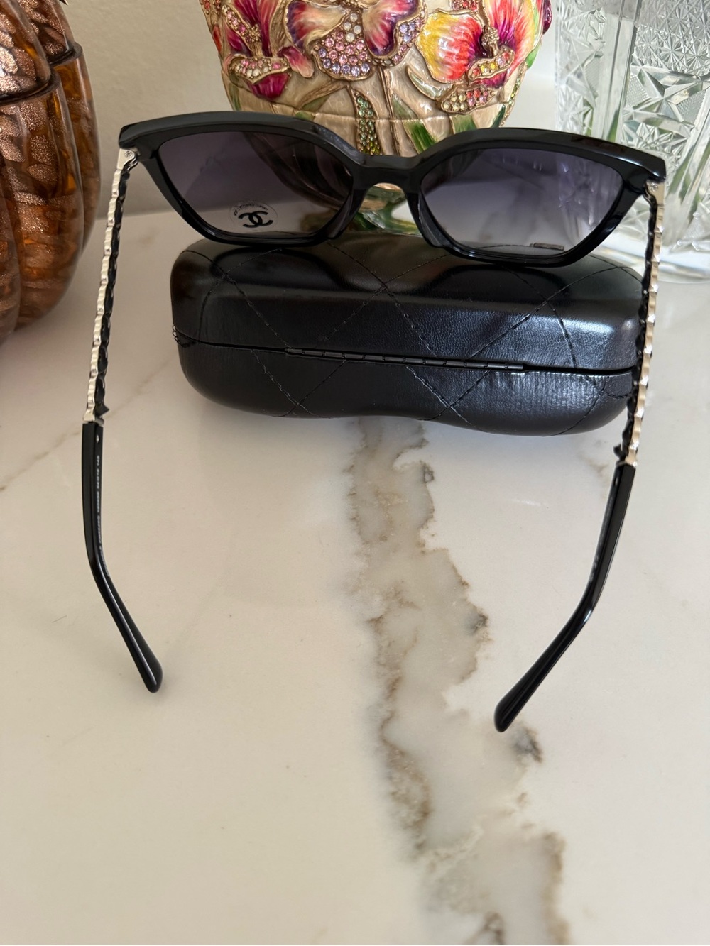CHANEL Black Square Sunglasses with Gradient Gray Lenses - Picture 9 of 9